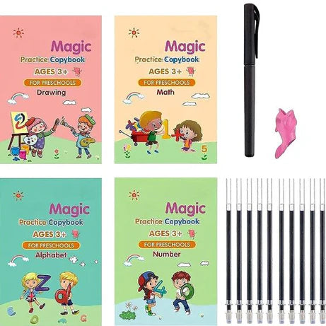 Sank Magic Practice Copybook Set Of 4 Books With Pen & Refills Reusable