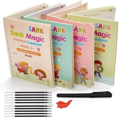 Sank Magic Practice Copybook Set Of 4 Books With Pen & Refills Reusable