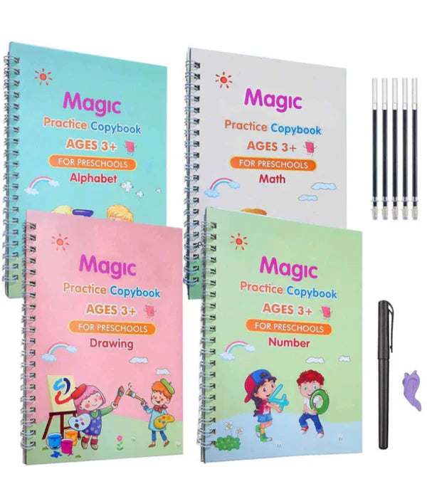 Sank Magic Practice Copybook Set Of 4 Books With Pen & Refills Reusable